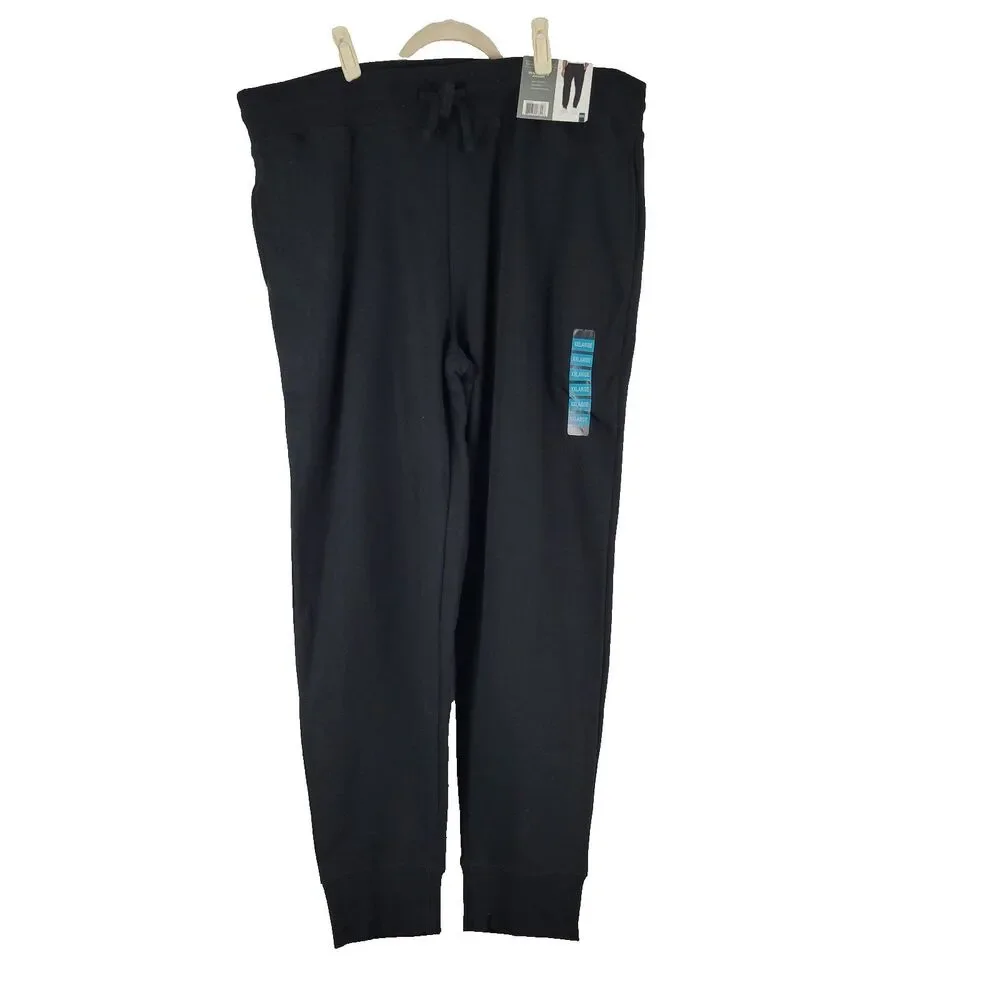 Berkley Jensen Mens Fleece Jogger Pants Drawstring Cotton Blend Black XXL NWT